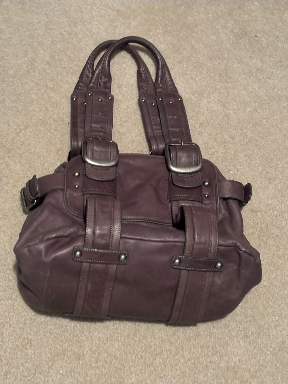 Sabina NY Leather Shoulder Bag in Grey Brown Purple